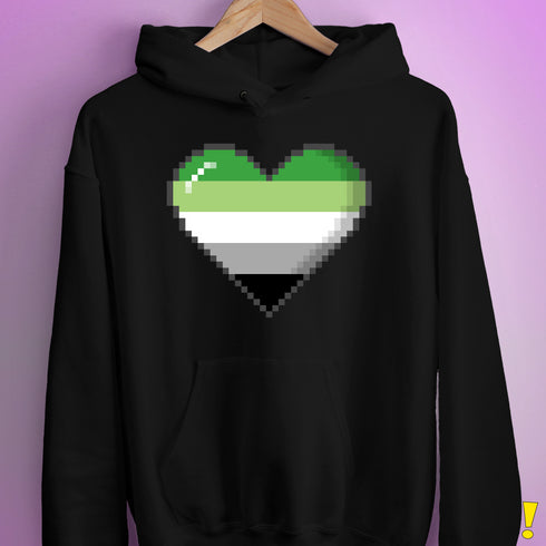 Aromantic Pride 8-Bit Pixel Heart Hoodie - Black